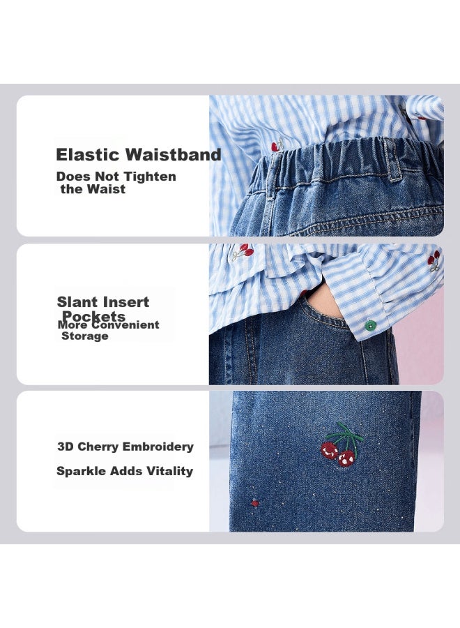 Ask Junior Kids Pants  Spring New Fashion Embroidered Denim Jeans Girls Slight Flared Casual Skin-friendly Trousers - Image 5