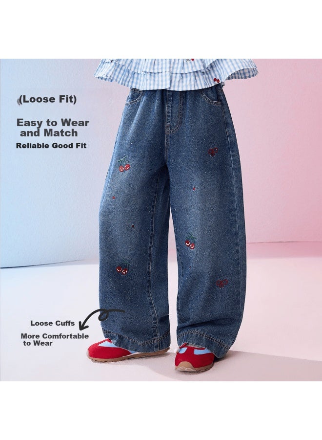 Ask Junior Kids Pants  Spring New Fashion Embroidered Denim Jeans Girls Slight Flared Casual Skin-friendly Trousers - Image 3