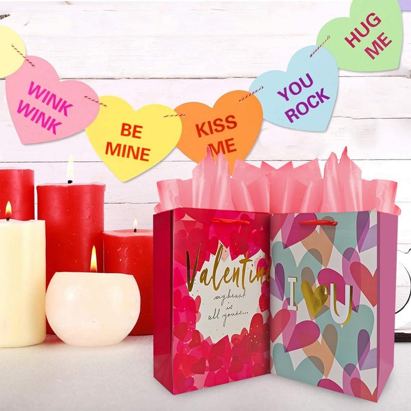 Colodeol 2Pack 16.8" Valentines Gift Bags,Extra Large Valentines Bags with Tissue Paper for Mom Girlfriend Co-worker,Valentines Day Paper Gift Bags for Her Men Him Women - Image 4