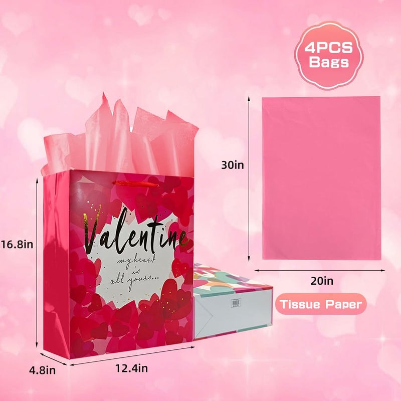 Colodeol 2Pack 16.8" Valentines Gift Bags,Extra Large Valentines Bags with Tissue Paper for Mom Girlfriend Co-worker,Valentines Day Paper Gift Bags for Her Men Him Women - Image 2
