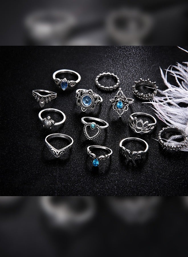 13 Piece Ring set, Vintage setting, Carved crown star gemstone - Image 4