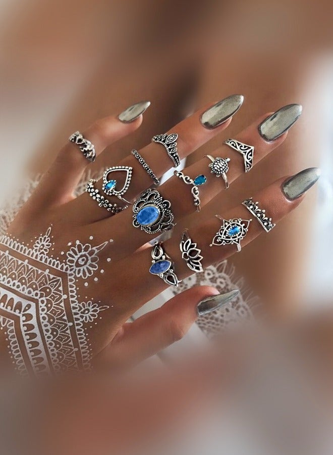 13 Piece Ring set, Vintage setting, Carved crown star gemstone - Image 3