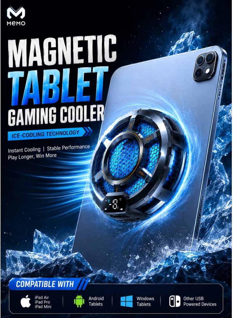 Memo CX05 30W Magnetic Tablet Gaming Cooler, Semiconductor Cooling Fan with Temperature Display, RGB Lights, Turbo Radiator for iPad and Android Tablets - Image 1
