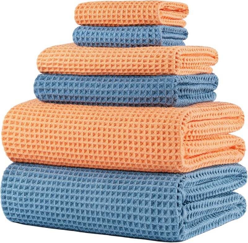 Polyte Oversize, 60 x 30 in., Quick Dry Lint Free Microfiber Bath Towel Set, 6 Piece (Waffle Weave) - Image 1
