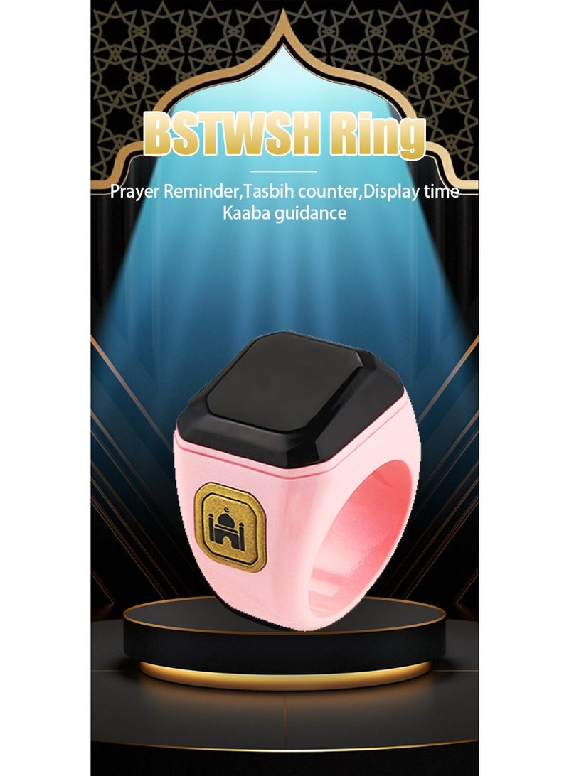 Prayer Smart Ring, Lucky Ring, OLED Display Watch Ring, Smart Tasbih Beads Ring, Large Battery Prayer Counters, 5 Prayer Time Reminders, Prayer Direction Indicator Guide, Azan Alarm Clock Tasbih Beads Ring Pink 18mm - Image 2