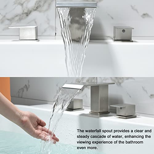 BEIYI 2 Handle Deck Mount Tub Faucet, Roman Bathtub Faucet Set Brushed Nickel High Flow Garden Bath Tub Faucet - Image 5
