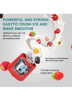 XVersion Portable Blender 500ML, Smoothie Blender, Portable Juicer Blender Smoothie Maker, Mini blender, High Speed 6-Blades for Office,Gym,Outdoor,Home,Travel,Baby Food Blender - Red  - Image 3