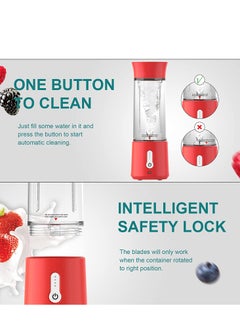 XVersion Portable Blender 500ML, Smoothie Blender, Portable Juicer Blender Smoothie Maker, Mini blender, High Speed 6-Blades for Office,Gym,Outdoor,Home,Travel,Baby Food Blender - Red  - Image 4
