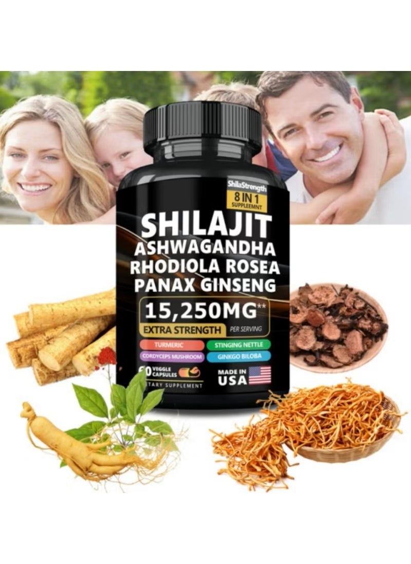 Shilajit RX 9000MG Pure Himalayan Shilajit, 2000MG Ashwagandha Energy Booster, 1000MG Rhodiola Rosea, 1500MG Panax Ginseng, 500MG Turmeric, 500MG Ginkgo, 250MG Stinging Nettle  - Image 4