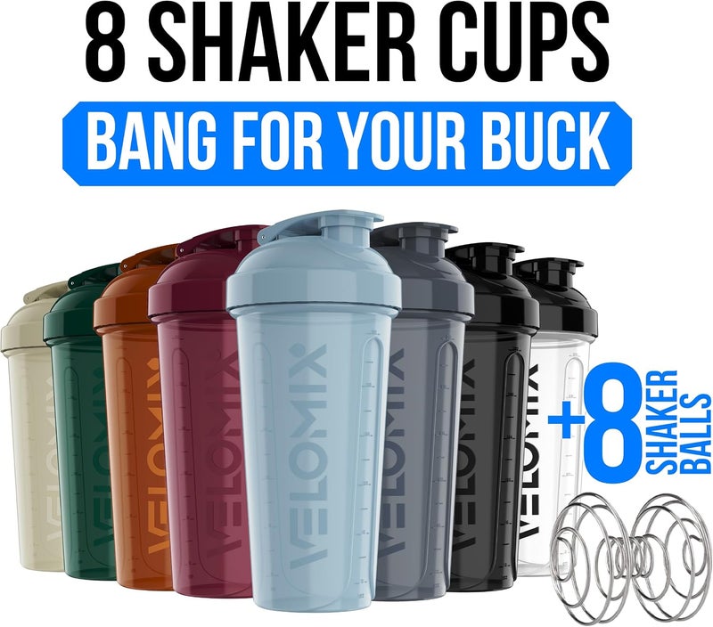 VELOMIX -8 PACK- 28 oz Protein Shaker Bottle for Protein Mixes - 8x Wire Whisk | Leak Proof Shaker Cups for Protein Shakes | Stackable Protein Shaker Bottle Pack | Dishwasher Safe - Image 2