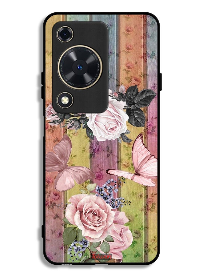 Tolwak Huawei Nova Y63 Protective Case Cover Peach Butterflies And Roses