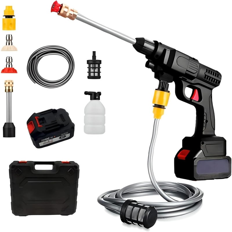 AIMEM Cordless Pressure Washer Gun 80 Bar High Pressure Water Washer with 1500mAh Battery and 6M Water Hose Cleaning Kit with Case for Car, Motorcycle, Floor, Irrigation - Image 1