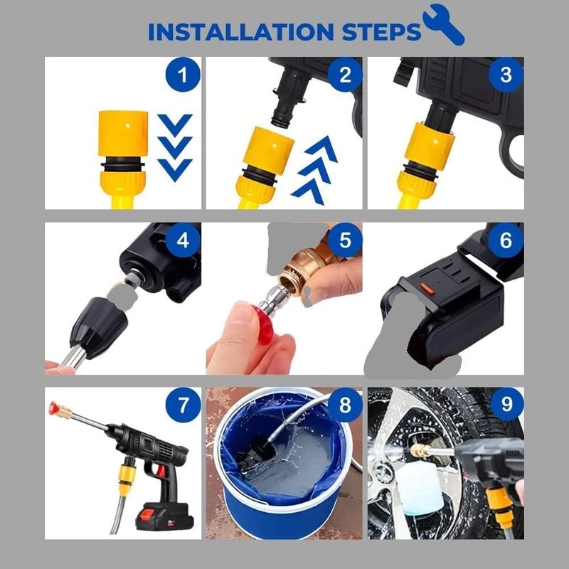 AIMEM Cordless Pressure Washer Gun 80 Bar High Pressure Water Washer with 1500mAh Battery and 6M Water Hose Cleaning Kit with Case for Car, Motorcycle, Floor, Irrigation - Image 2