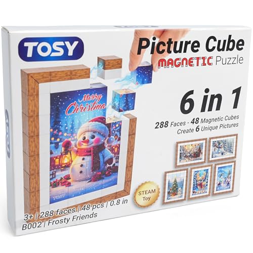 TOSY Picture Cube Frosty Friends 6in1 Magnetic Picture Puzzle 48 Blocks 288 FacesMagnets 08 in B002 Seamless UV Art DisplayReady Frame Collectible STEMSTEAM Gift for Kids Adults - Image 1