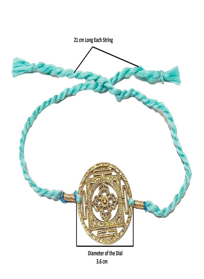 ATHZ Brass Rakhi with Turquoise thread colour of The Throat Chakra For Bhaiya Rakhis Cutwork Brass Dial for Rakshabandhan - Image 4