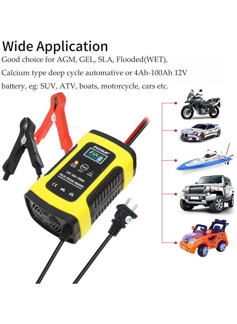 IEIK Smart Car Battery Charger 12V 5A – Pulse Repair Mode, LCD Display, Automatic Charging, for Car, Motorcycle, ATV, Boat, and More - Image 2