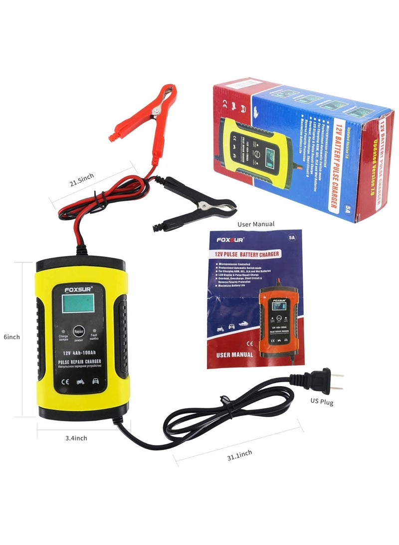 IEIK Smart Car Battery Charger 12V 5A – Pulse Repair Mode, LCD Display, Automatic Charging, for Car, Motorcycle, ATV, Boat, and More - Image 3