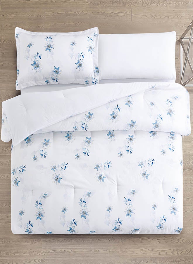 In-House Melika | Microfiber Comforter Set 4 Pieces - Queen - 240x190 cm - White & Blue  - Image 2