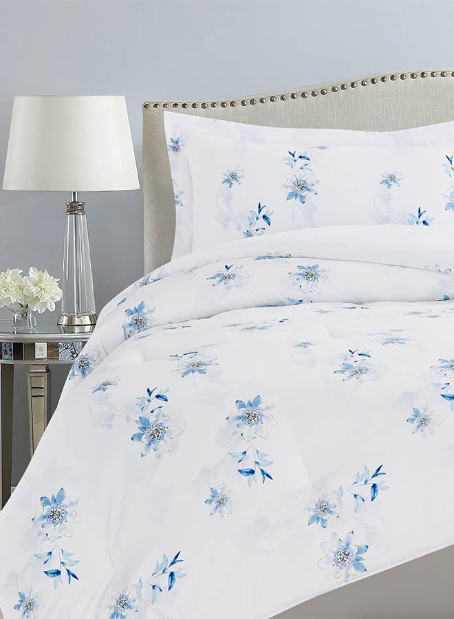 In-House Melika | Microfiber Comforter Set 4 Pieces - Queen - 240x190 cm - White & Blue  - Image 3