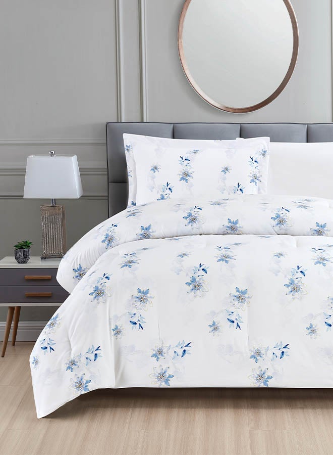 In-House Melika | Microfiber Comforter Set 4 Pieces - Queen - 240x190 cm - White & Blue  - Image 5