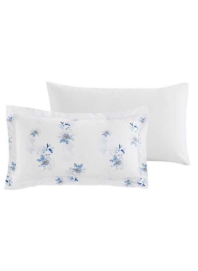 In-House Melika | Microfiber Comforter Set 4 Pieces - Queen - 240x190 cm - White & Blue  - Image 4