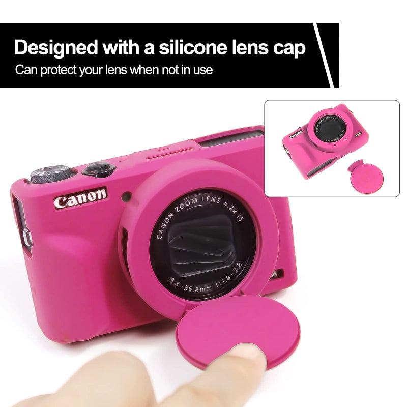 Easy Hood غطاء سهل لكاميرا كانون باور شوت G7 X مارك III الرقمية، غطاء واقي من السيليكون الناعم مع غطاء عدسة قابل للإزالة لكاميرا كانون باور شوت G7X مارك III DSLR (وردي) - Image 4