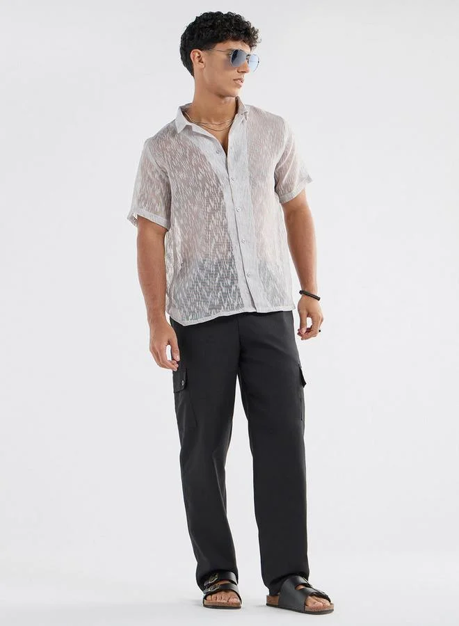 Splash FAV Regular Fit Textured Shirt with Short Sleeves
