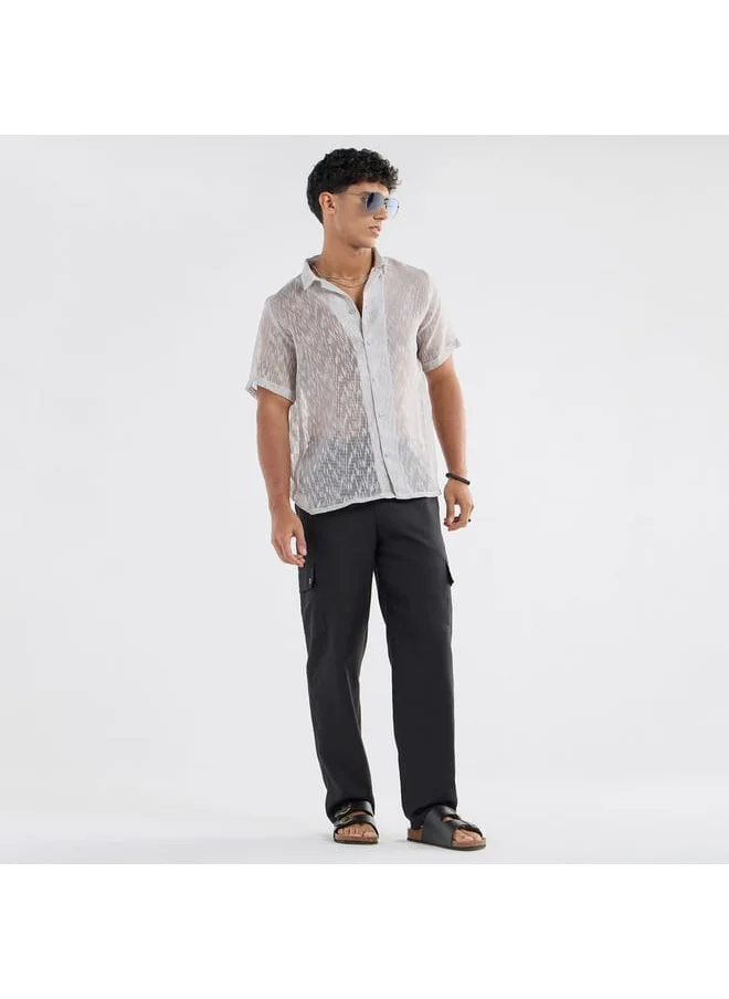 FAV Regular Fit Textured Shirt with Short Sleeves