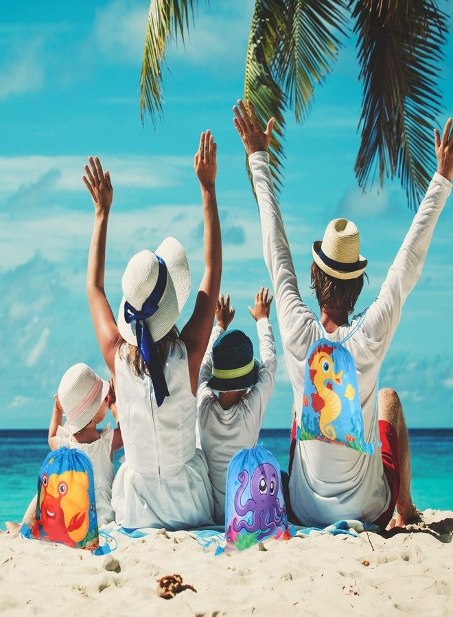 Woanger 12 Packs Ocean Party Supplies Favor Drawstring Bags Colorful Fish Backpack Bag Cartoon Sea Animal Birthday Goodie Bags String Pouch for Kids Ocean Themed Birthday Party Baby Shower Supplies - Image 5