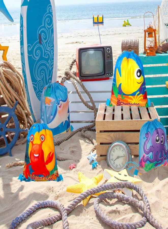 Woanger 12 Packs Ocean Party Supplies Favor Drawstring Bags Colorful Fish Backpack Bag Cartoon Sea Animal Birthday Goodie Bags String Pouch for Kids Ocean Themed Birthday Party Baby Shower Supplies - Image 3