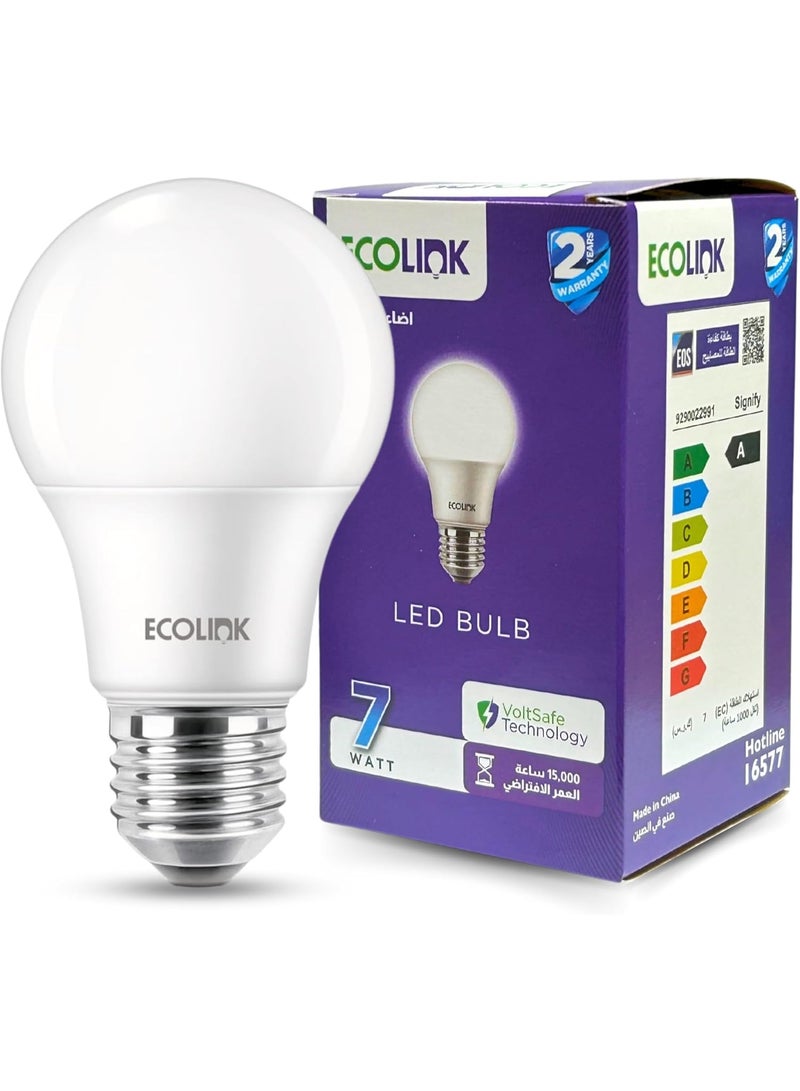 إيكو لينك مصباح LED بقوة 7 واط وقاعدة E27، موفر للطاقة، إضاءة بيضاء ساطعة 6500 كلفن، 720 لومن، قاعدة E27 قياسية، عمر طويل، إضاءة صديقة للبيئة - Image 2