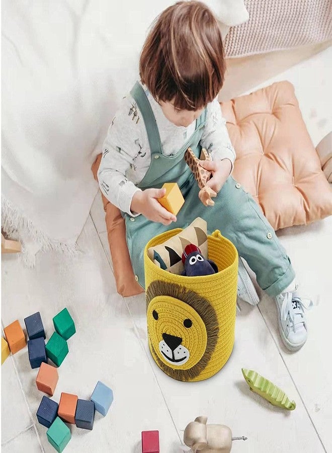 Rosslyn Cute Lion Handmade Cotton Thread Storage Bucket - Mini Rope Storage Woven Shelf Basket With Lid Hamper Baby Bucket Organizer Gifts for Kids Toys/Fruits/Living Room/Bathroom/Kitchen/Office - Image 5