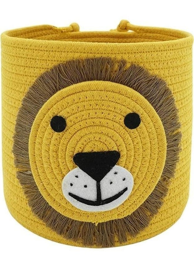 Rosslyn Cute Lion Handmade Cotton Thread Storage Bucket - Mini Rope Storage Woven Shelf Basket With Lid Hamper Baby Bucket Organizer Gifts for Kids Toys/Fruits/Living Room/Bathroom/Kitchen/Office - Image 1