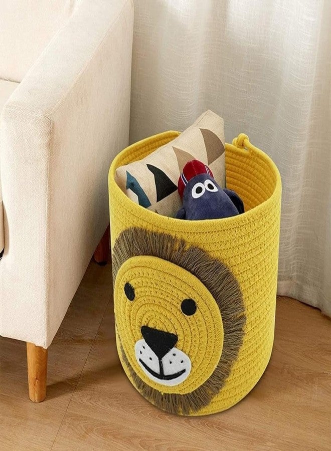 Rosslyn Cute Lion Handmade Cotton Thread Storage Bucket - Mini Rope Storage Woven Shelf Basket With Lid Hamper Baby Bucket Organizer Gifts for Kids Toys/Fruits/Living Room/Bathroom/Kitchen/Office - Image 2