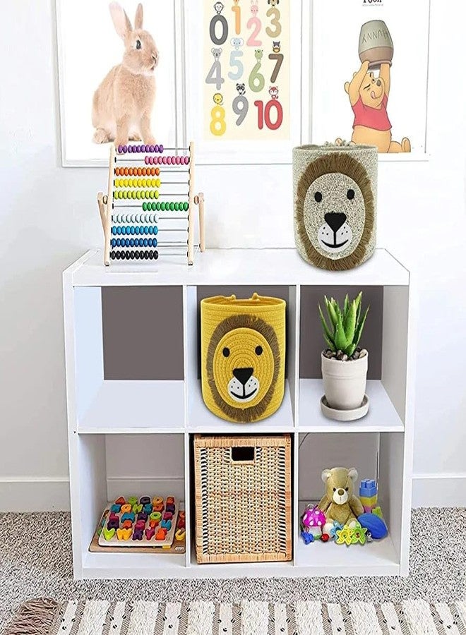 Rosslyn Cute Lion Handmade Cotton Thread Storage Bucket - Mini Rope Storage Woven Shelf Basket With Lid Hamper Baby Bucket Organizer Gifts for Kids Toys/Fruits/Living Room/Bathroom/Kitchen/Office - Image 4