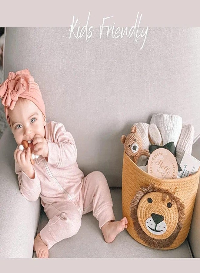 Rosslyn Cute Lion Handmade Cotton Thread Storage Bucket - Mini Rope Storage Woven Shelf Basket With Lid Hamper Baby Bucket Organizer Gifts for Kids Toys/Fruits/Living Room/Bathroom/Kitchen/Office - Image 3