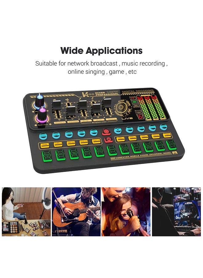SK500 Portable Live Sound Card Voice Changer Device Audio Mixer Built-in Multiple Sound Effects Rechargeable Battery BT Connection
