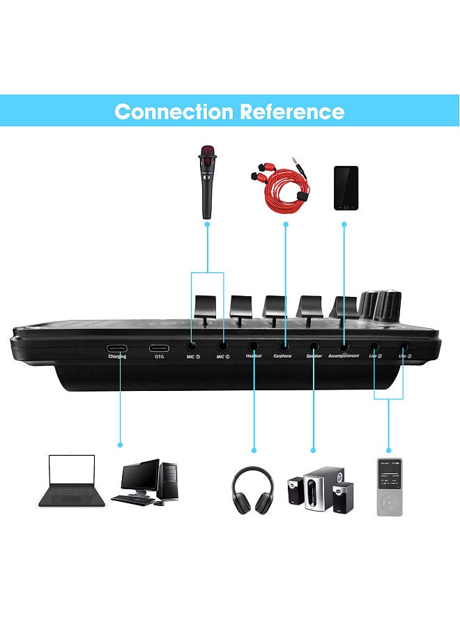 Generic SK500 Portable Live Sound Card Voice Changer Device Audio Mixer Built-in Multiple Sound Effects Rechargeable Battery BT Connection  - Image 1