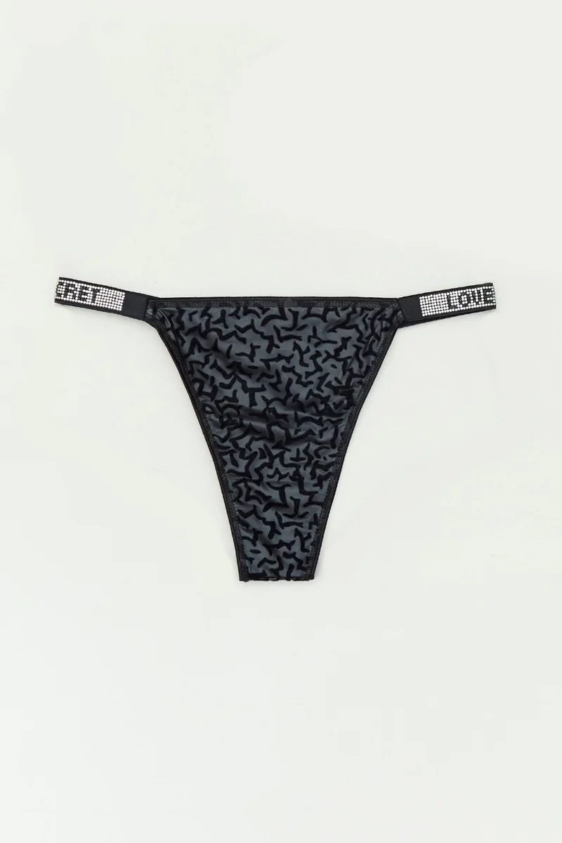 فولامودا Faux Leather Lace Detailed Stone Padded Bra Set