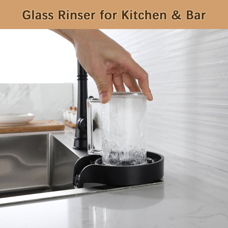 Glass Rinser Black Solid ABS Stainless Steel Material Cup Rinser - Quick Powerful Cleaning Bottle Washer for Kitchen Sink - Image 4