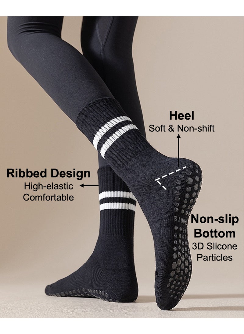 YooA 3-Pair Non-slip Yoga Socks, Cotton Pilates Socks with 3D Silicone Particles, Breathable&Moisture-wicking&Machine-washable, Ideal for Yoga/Pilates/Ballet/Dance/Workout (White+Black+Grey)  - Image 2