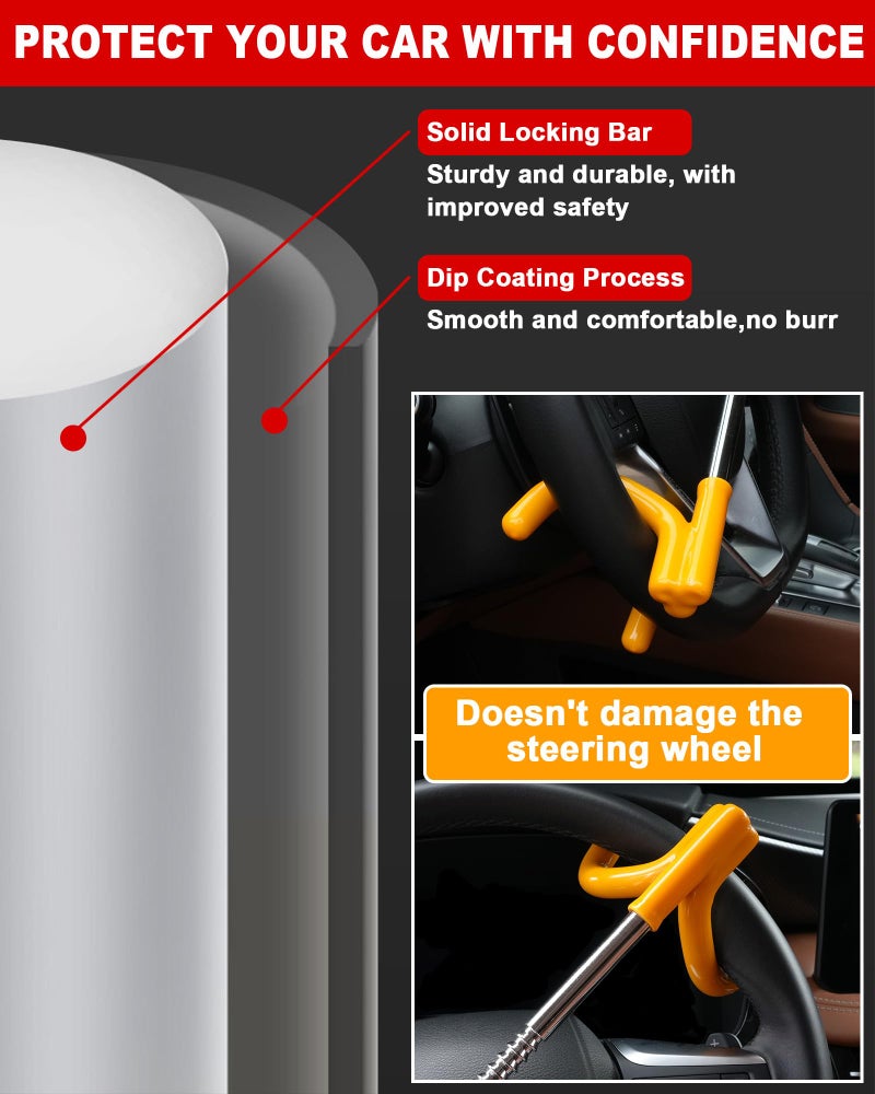 Tevlaphee Car Steering Wheel Lock Great Deterrent Adjustable Car Lock Steering Wheel Anti Theft Car Device for Vehicles,Trucks,Vans,SUVs (Yellow) - Image 5