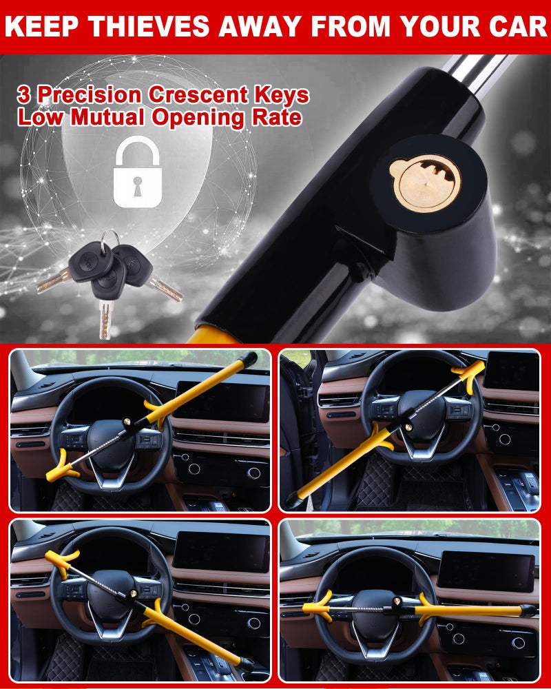 Tevlaphee Car Steering Wheel Lock Great Deterrent Adjustable Car Lock Steering Wheel Anti Theft Car Device for Vehicles,Trucks,Vans,SUVs (Yellow) - Image 4