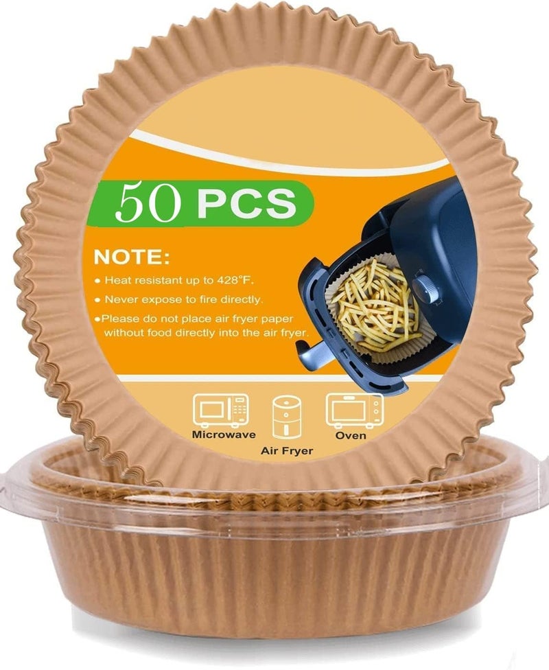 THECLOUDMALL Air Fryer Disposable Paper Liner Disposable air Fryer Paper Liners, Water-Proof, Oil-Proof, Food Grade Parchment for Baking Roasting Microwave (50PC Air Fryer Paper Brown) - Image 1