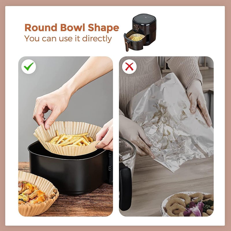 THECLOUDMALL Air Fryer Disposable Paper Liner Disposable air Fryer Paper Liners, Water-Proof, Oil-Proof, Food Grade Parchment for Baking Roasting Microwave (50PC Air Fryer Paper Brown) - Image 5