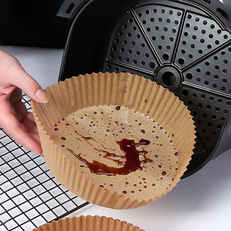 THECLOUDMALL Air Fryer Disposable Paper Liner Disposable air Fryer Paper Liners, Water-Proof, Oil-Proof, Food Grade Parchment for Baking Roasting Microwave (50PC Air Fryer Paper Brown) - Image 4