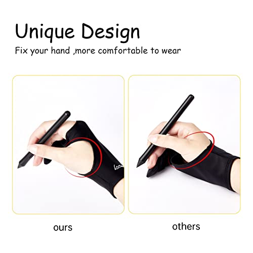 WooKoudai Digital Drawing Glove 2 Pack,Artist Glove for Drawing Tablet,ipad,Sketching,Art Glove with Two Finger for Right Hand and Left Hand （Smudge Guard,Large,3.35 x8.98inch - Image 2