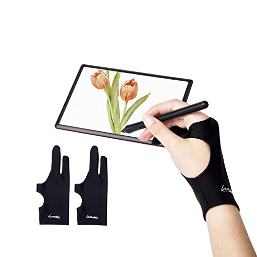 WooKoudai Digital Drawing Glove 2 Pack,Artist Glove for Drawing Tablet,ipad,Sketching,Art Glove with Two Finger for Right Hand and Left Hand （Smudge Guard,Large,3.35 x8.98inch - Image 1