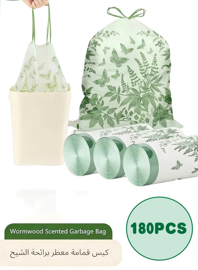 180 Counts Trash Bags with Butterfly Printed Drawstring Medium Garbage Bags,  Sweet Wormwood Scent, Leak-Proof, Tear-Resistant & Fragrant Trash Can Liners, Extra Strong Trash can Bags for Home/Office, Wide Handles for Easy Carry - Image 1