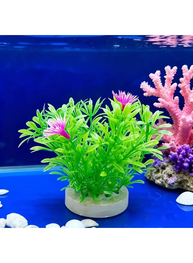 Aquarium Decorations Artificial Plants Green Leaves Pink Flowers Resin Fish Tank Ornaments - Image 2